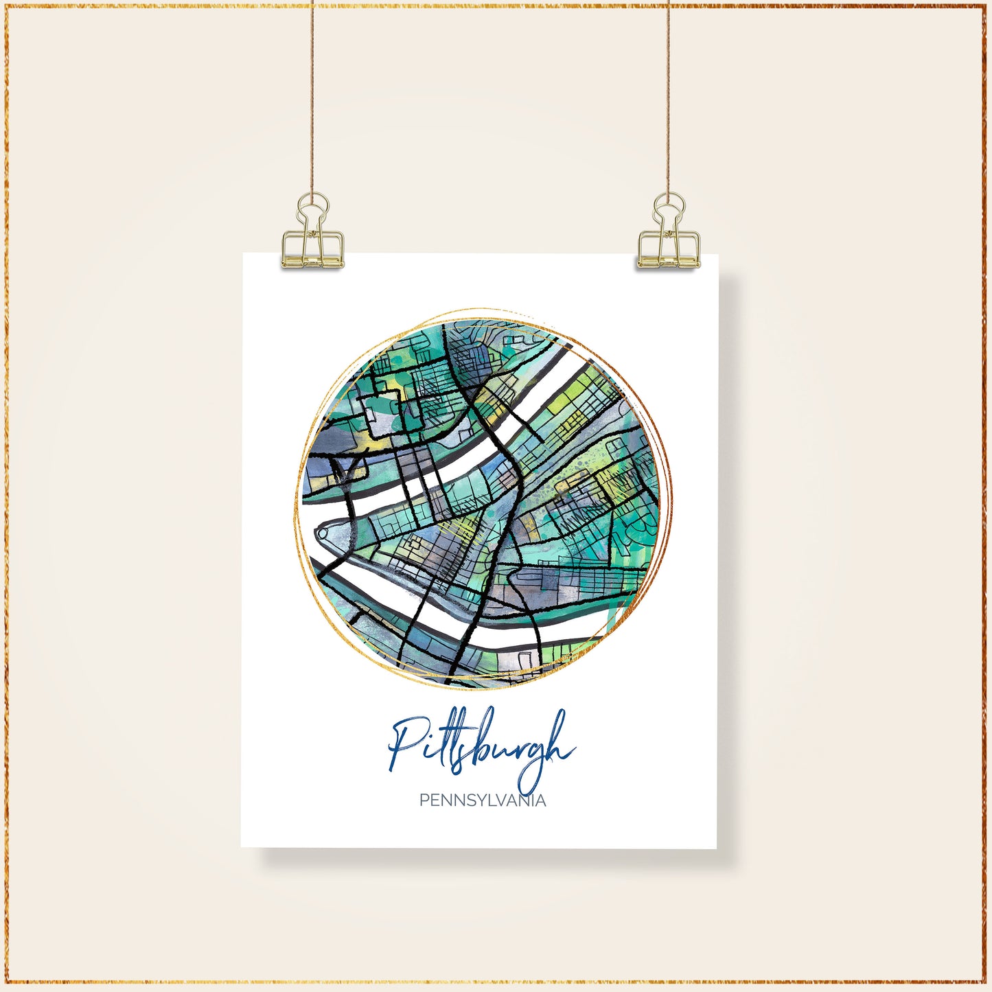 Pittsburgh PA Map Art - Digital Fine Art Print. Full Color.