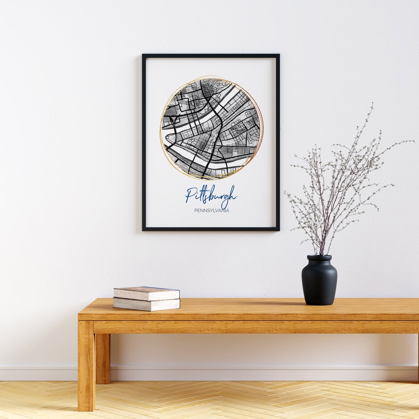 Pittsburgh PA Map Art - Digital Fine Art Print.  Black & White