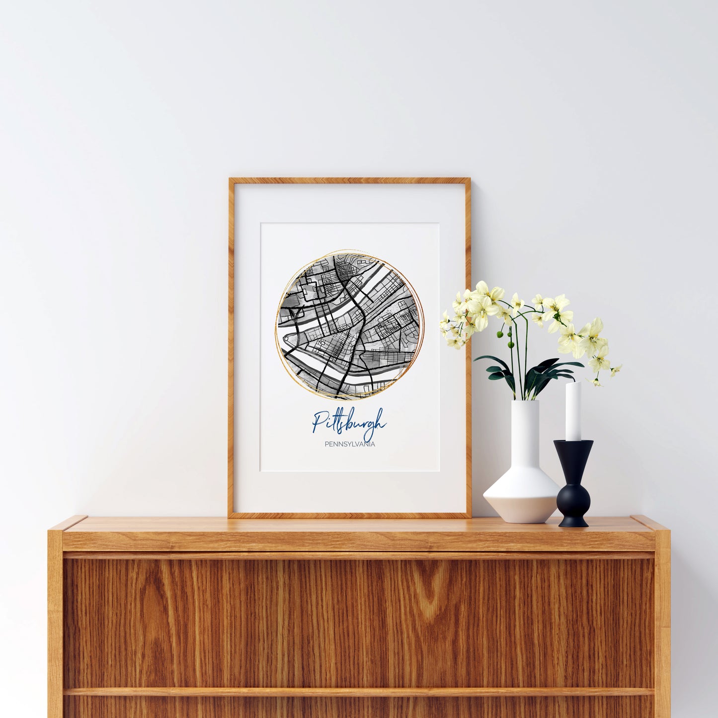 Pittsburgh PA Map Art - Digital Fine Art Print.  Black & White