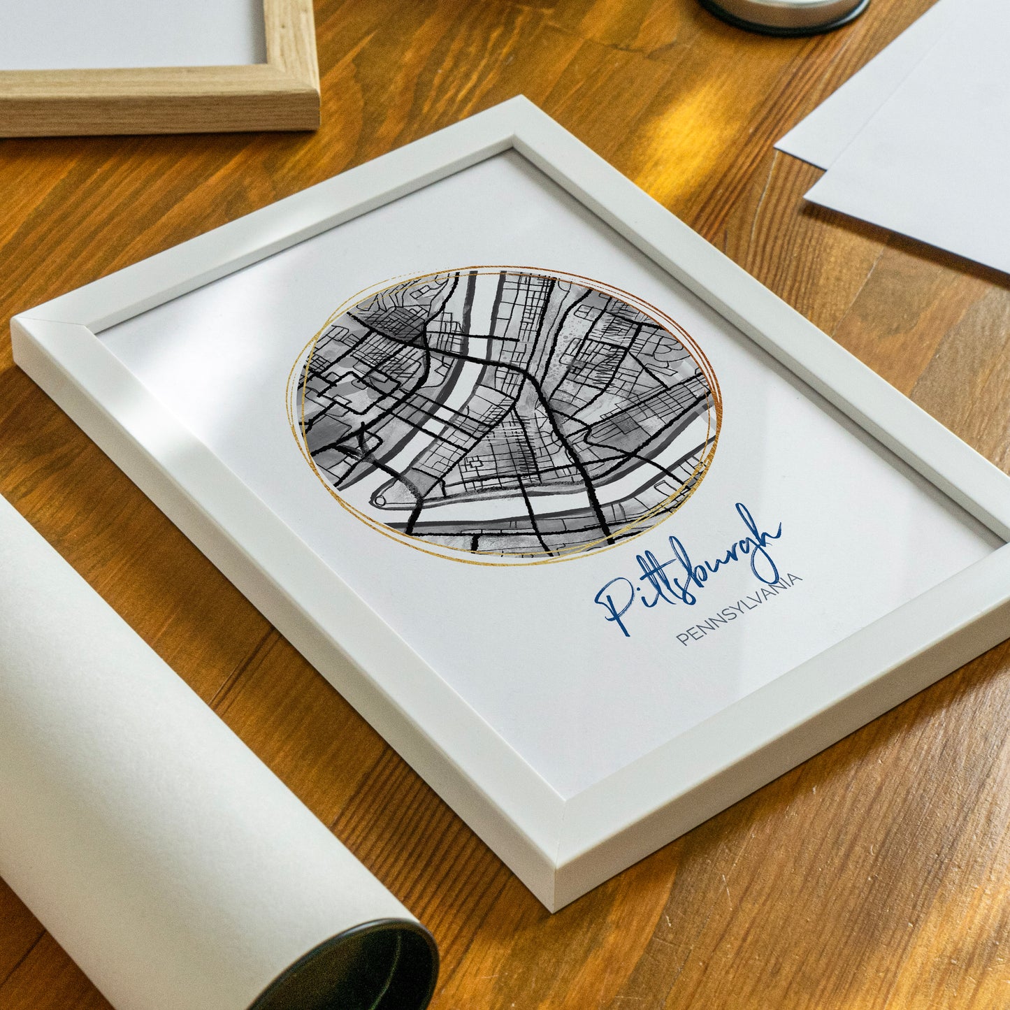 Pittsburgh PA Map Art - Digital Fine Art Print.  Black & White