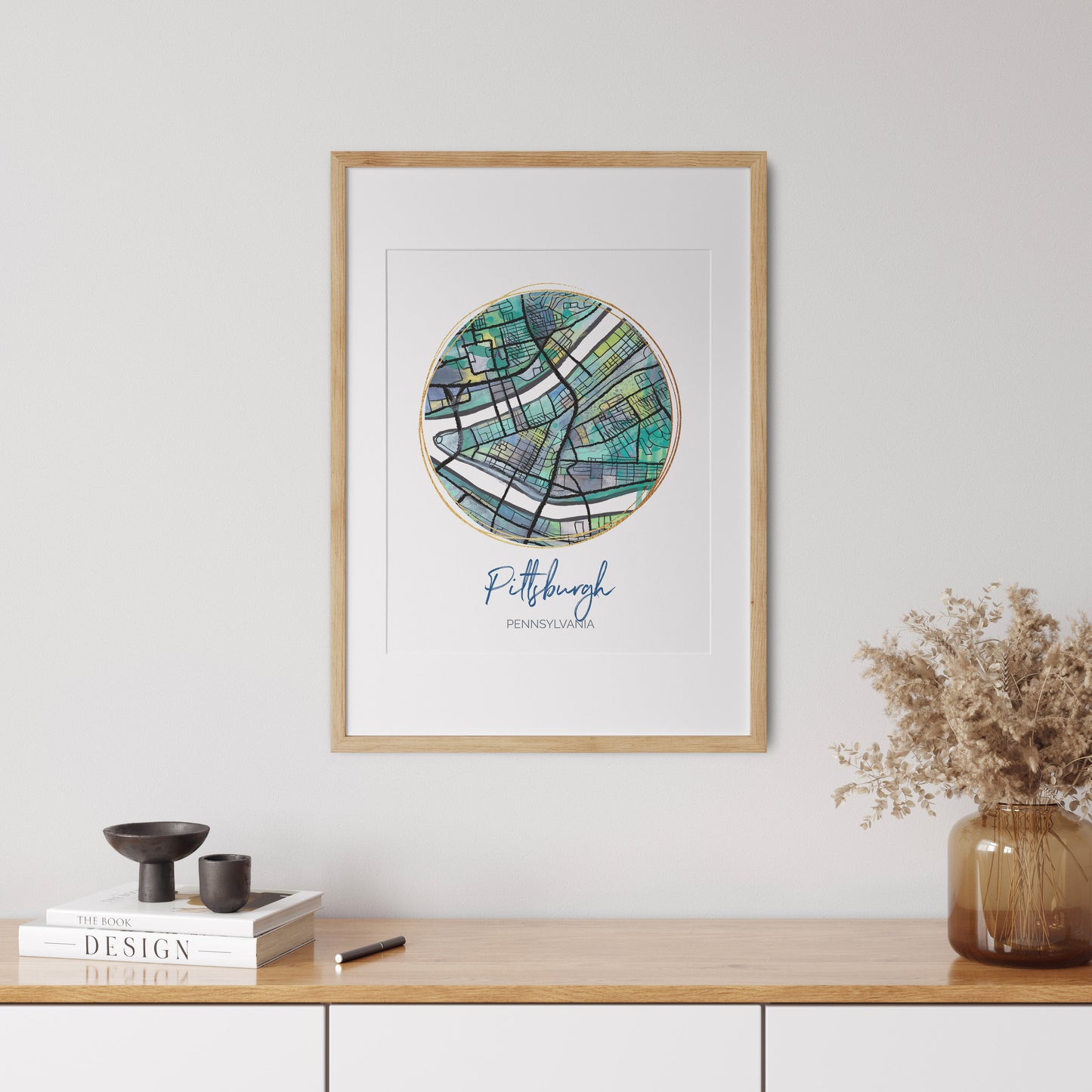 Pittsburgh PA Map Art - Digital Fine Art Print. Full Color.