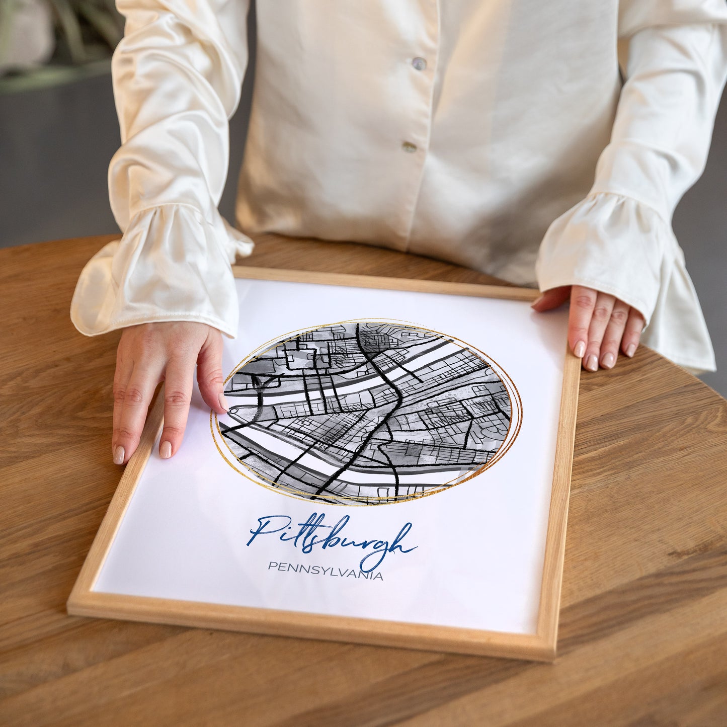 Pittsburgh PA Map Art - Digital Fine Art Print.  Black & White