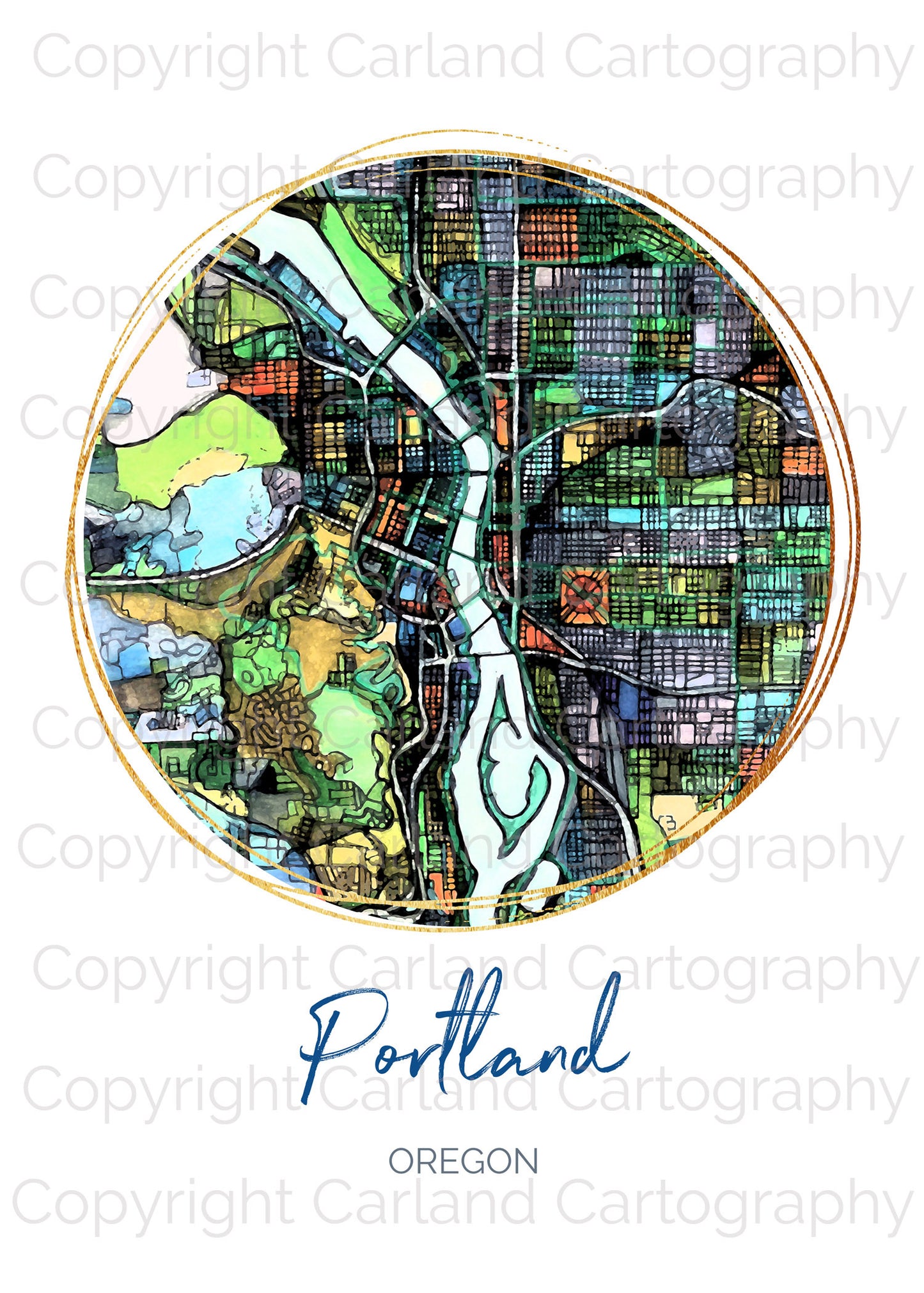Portland OR Map Art - Digital Fine Art Print. Full Color.