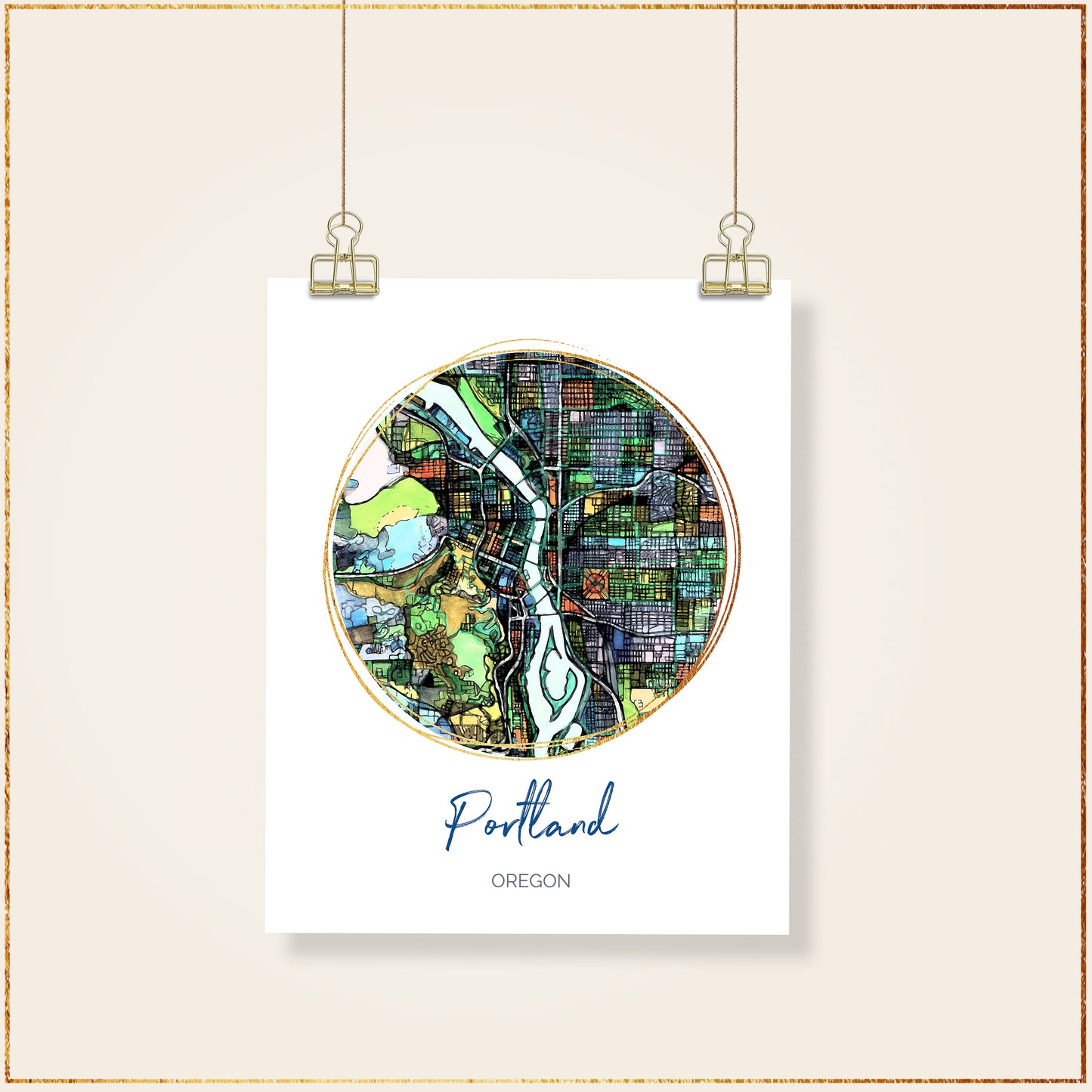 Portland OR Map Art - Digital Fine Art Print. Full Color.