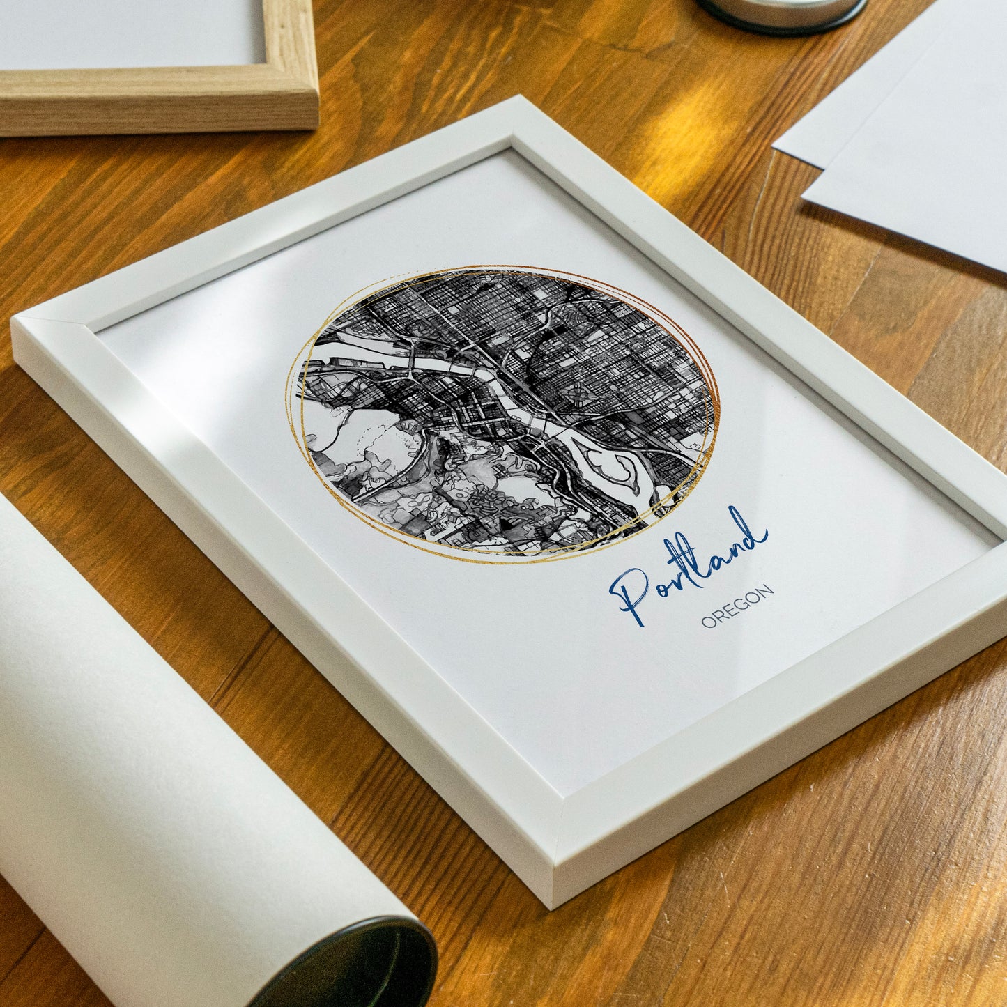 Portland OR Map Art - Digital Fine Art Print.  Black & White