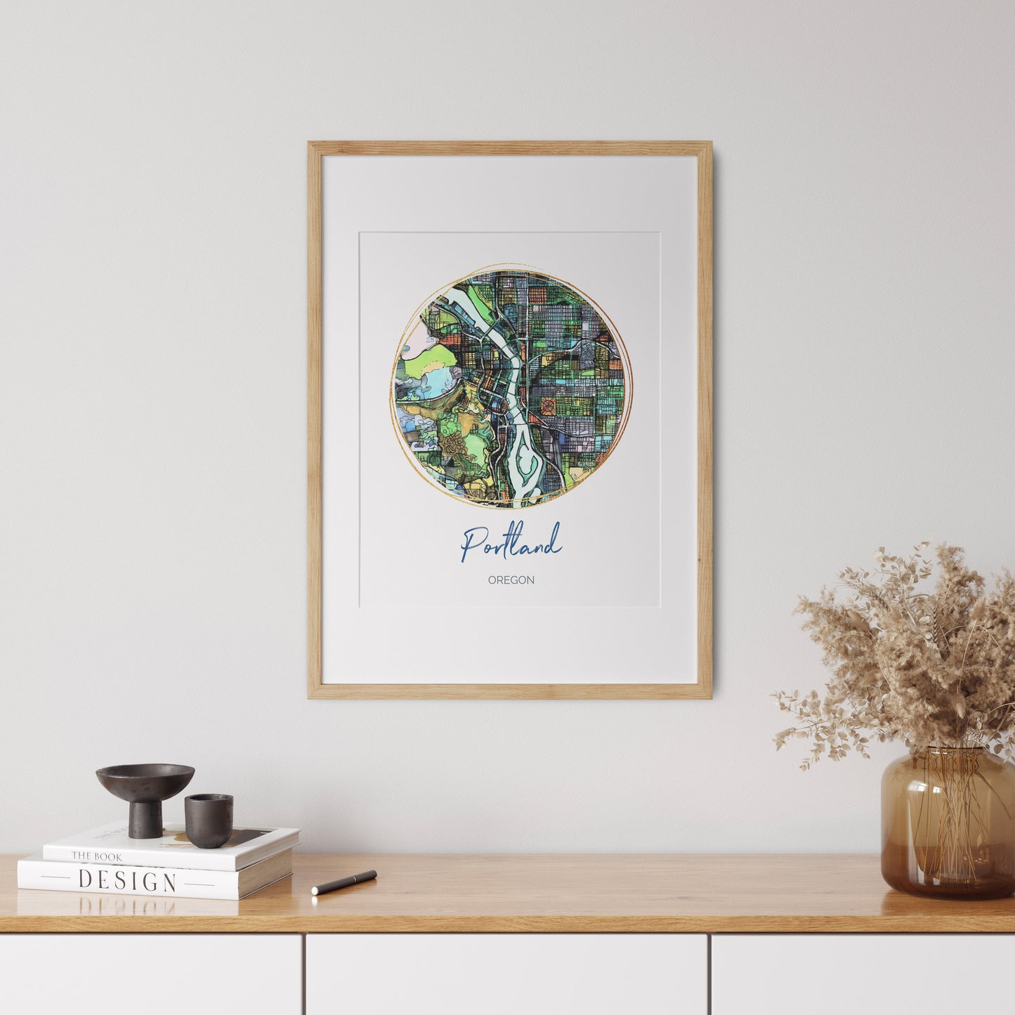 Portland OR Map Art - Digital Fine Art Print. Full Color.