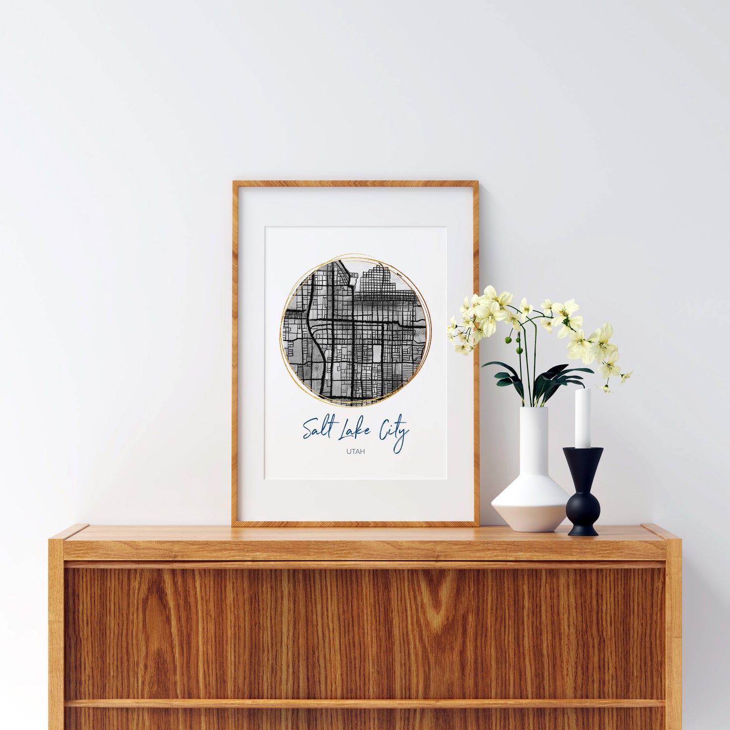 Salt Lake City UT Map Art - Digital Fine Art Print.  Black & White