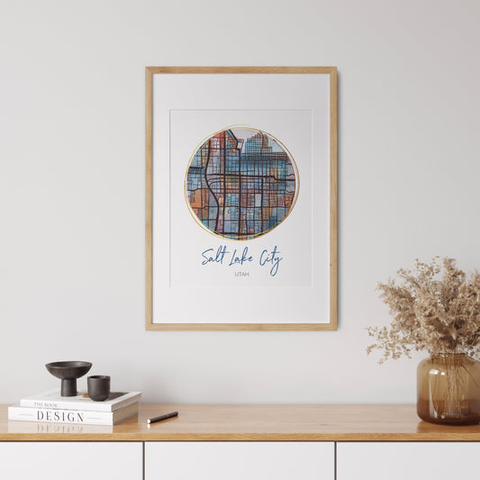 Salt Lake City UT Map Art - Digital Fine Art Print. Full Color.