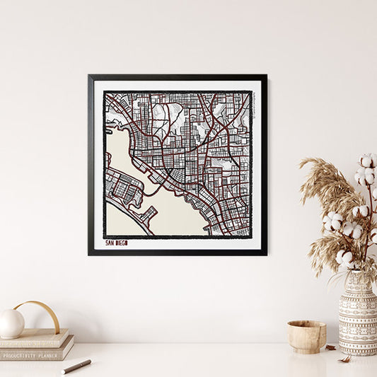 San Diego CA City Map Art - Collector Edition  - Digital Fine Art Print