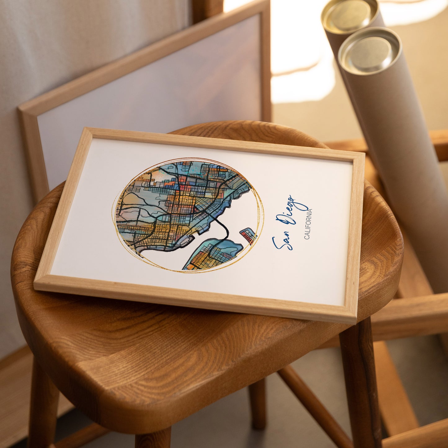 San Diego CA Map Art - Digital Fine Art Print. Full Color.