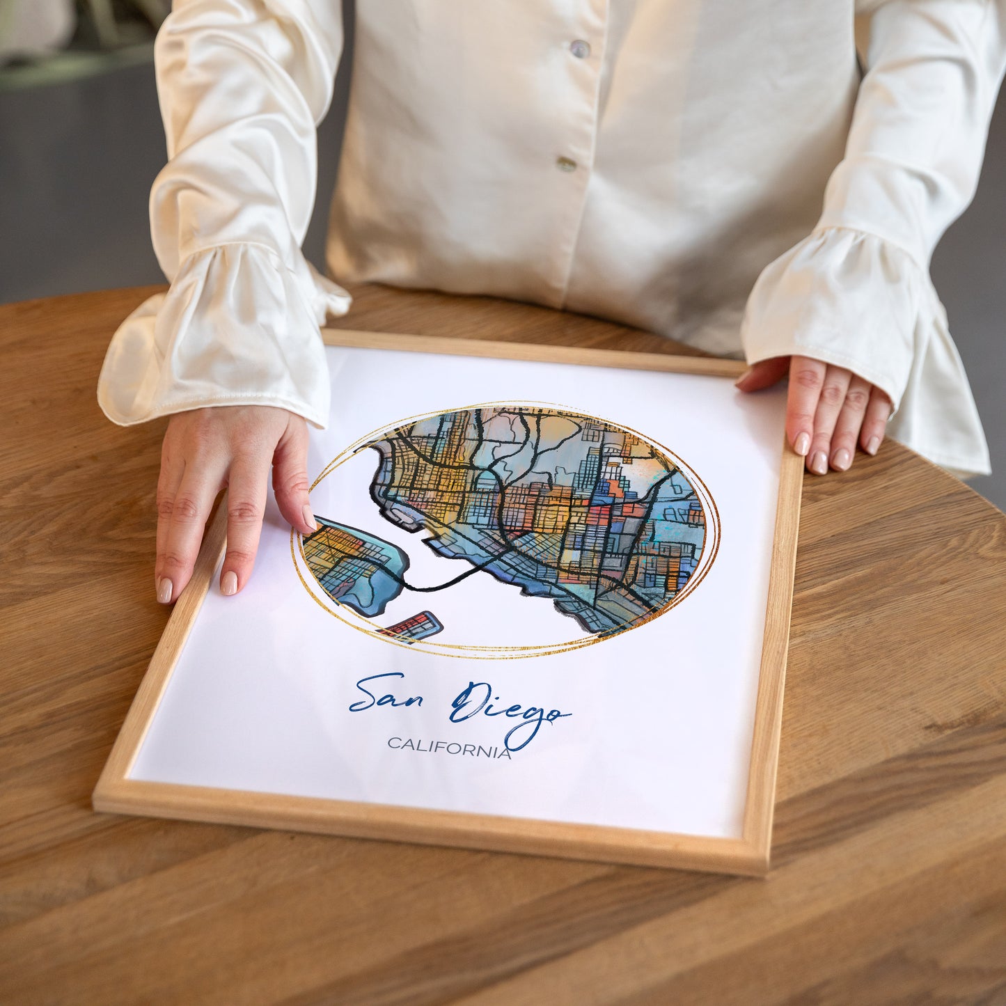 San Diego CA Map Art - Digital Fine Art Print. Full Color.
