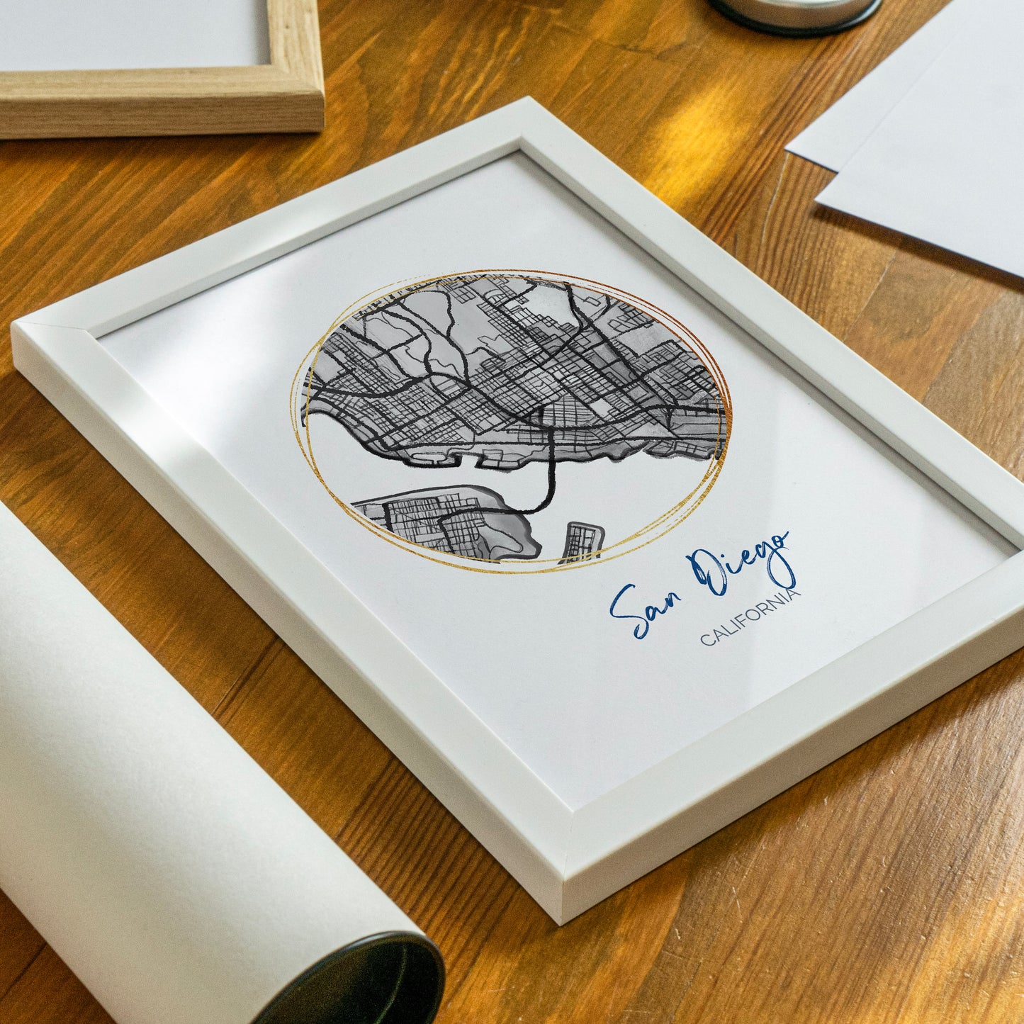 San Diego CA Map Art - Digital Fine Art Print. Black & White