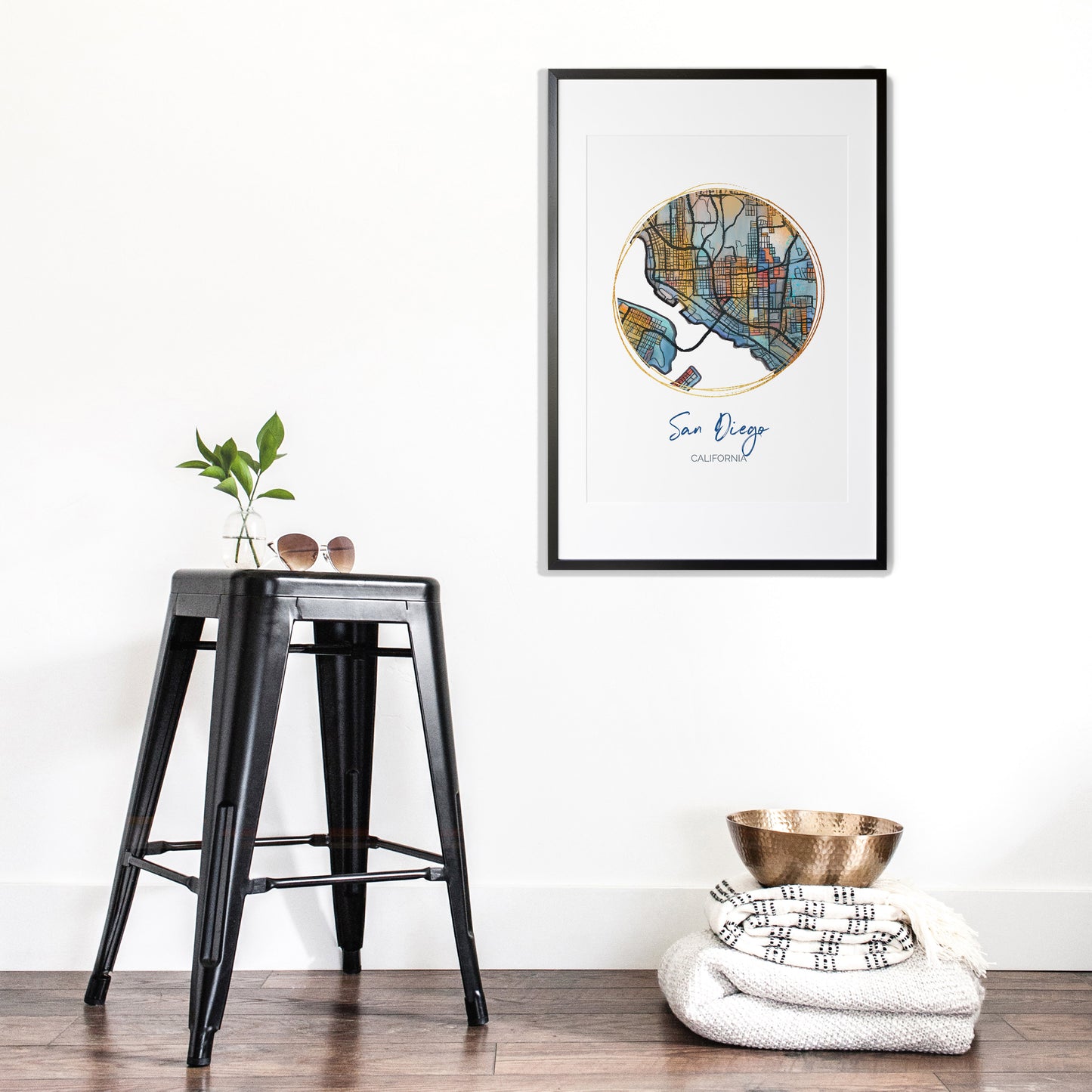 San Diego CA Map Art - Digital Fine Art Print. Full Color.