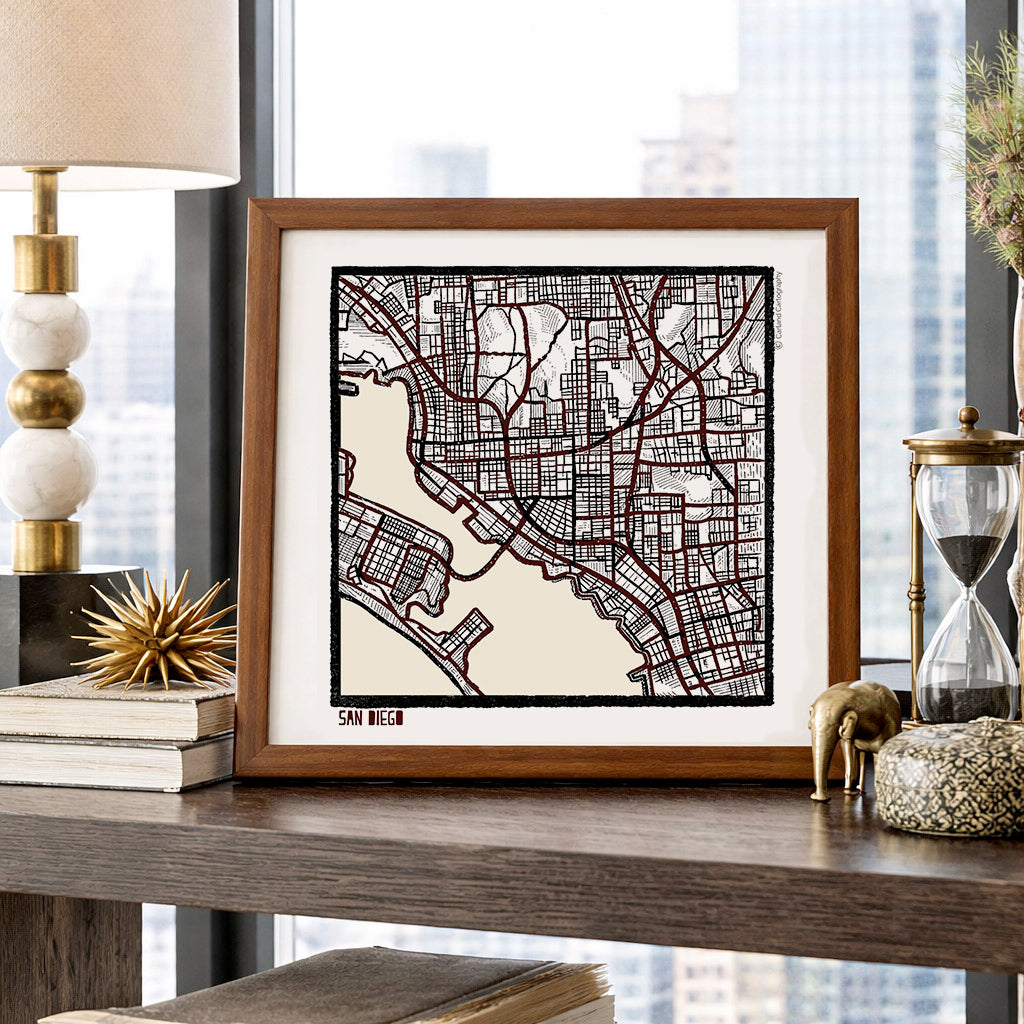 San Diego CA City Map Art - Collector Edition  - Digital Fine Art Print