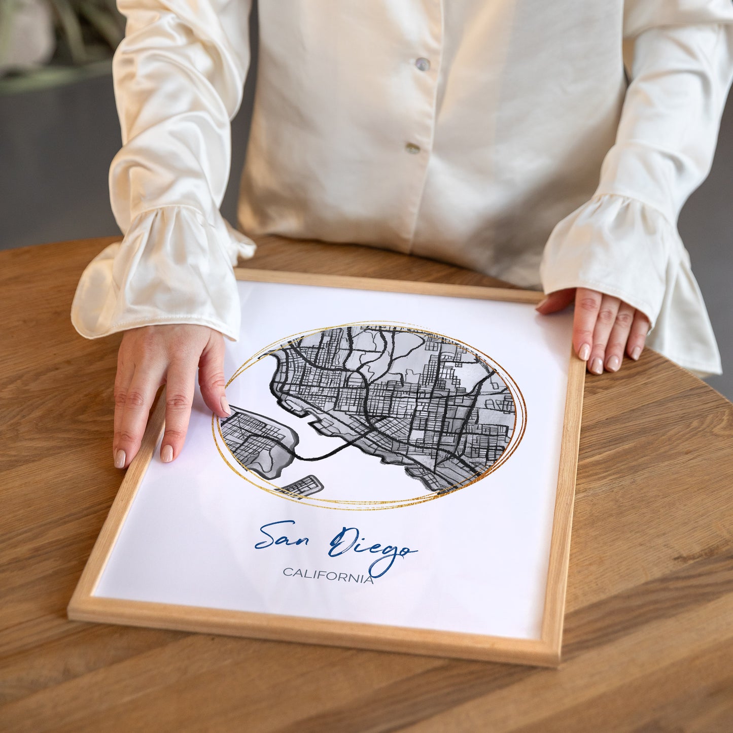 San Diego CA Map Art - Digital Fine Art Print. Black & White