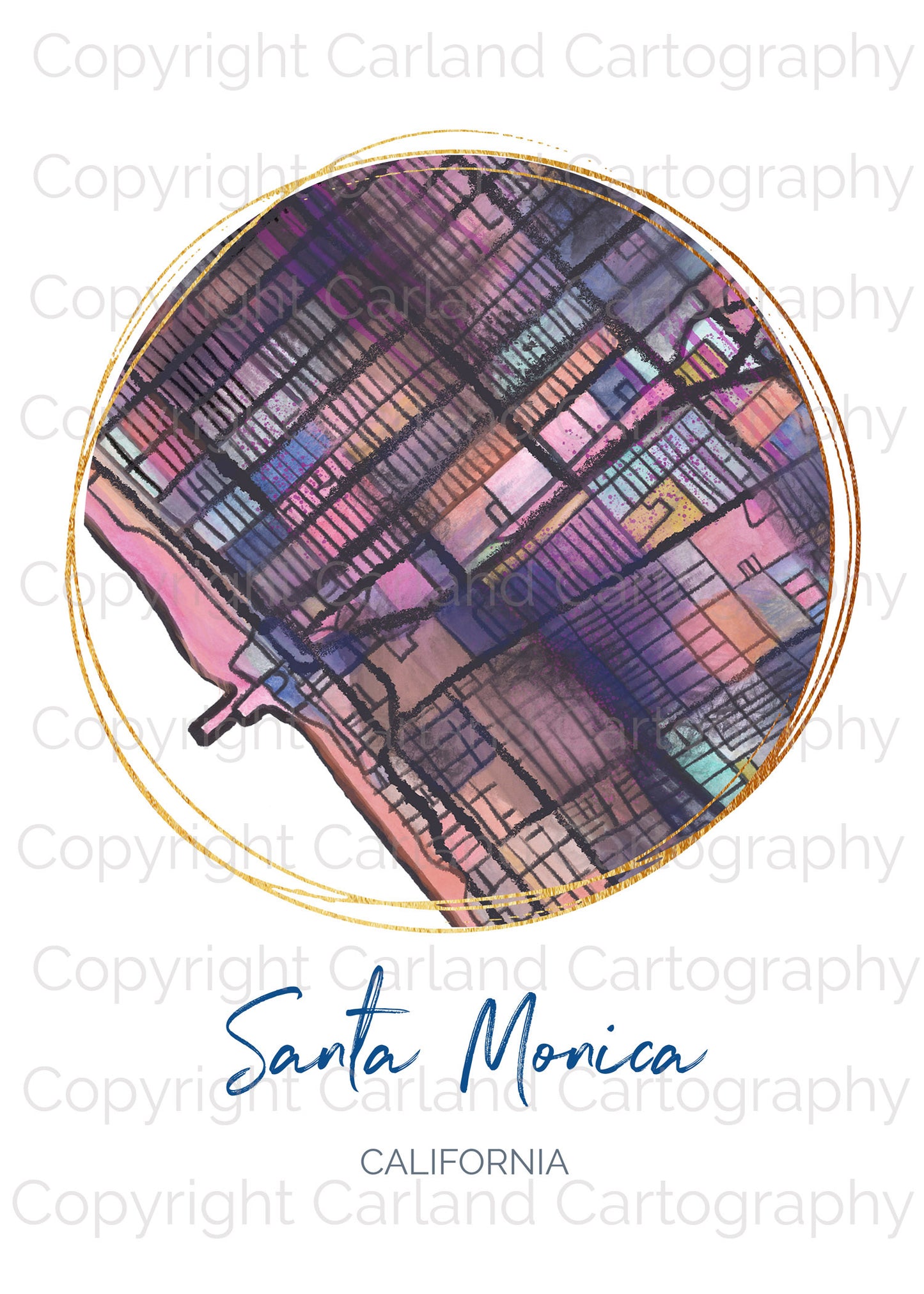 Santa Monica CA Map Art - Digital Fine Art Print. Full Color.
