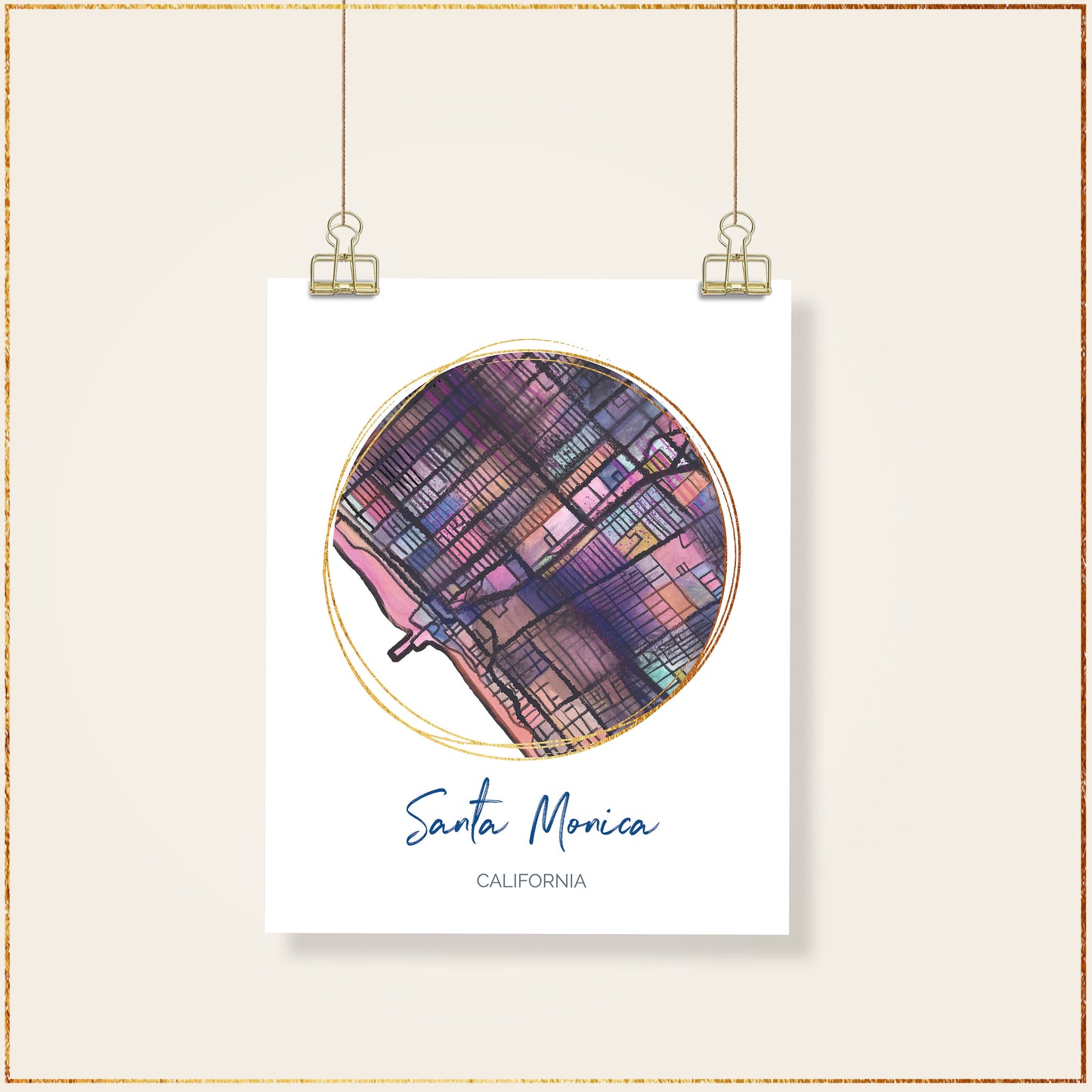 Santa Monica CA Map Art - Digital Fine Art Print. Full Color.