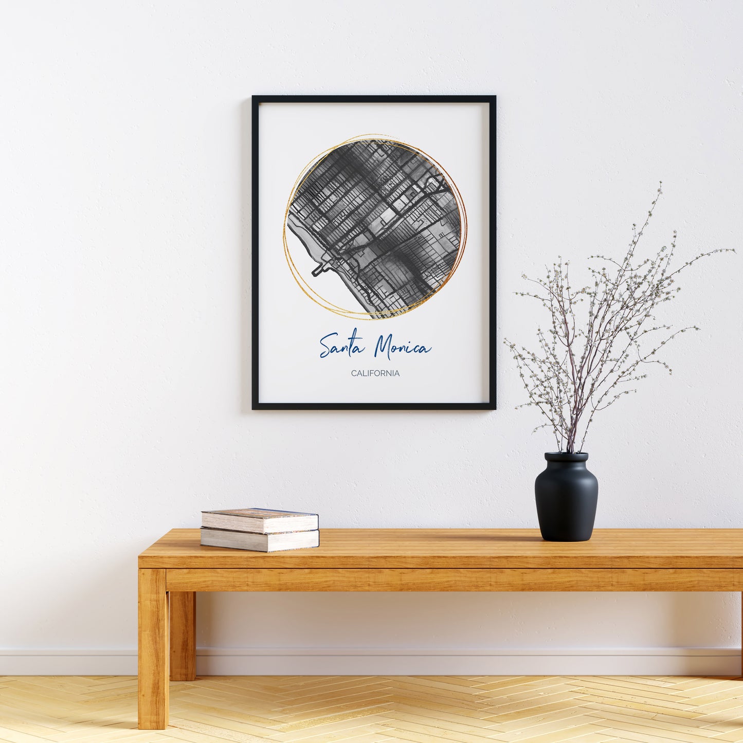 Santa Monica CA Map Art - Digital Fine Art Print. Black & White