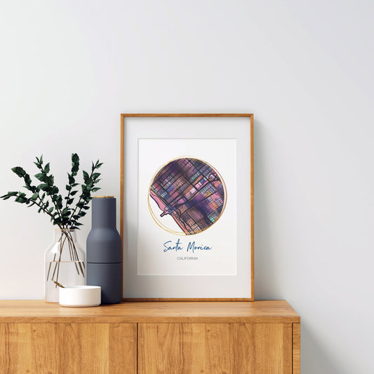 Santa Monica CA Map Art - Digital Fine Art Print. Full Color.