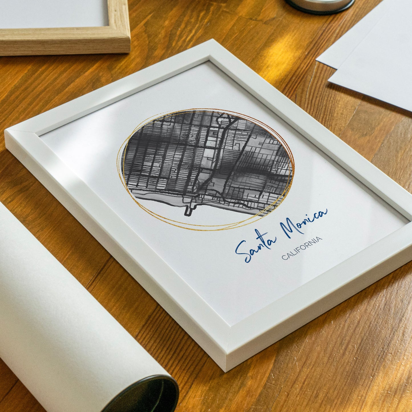 Santa Monica CA Map Art - Digital Fine Art Print. Black & White