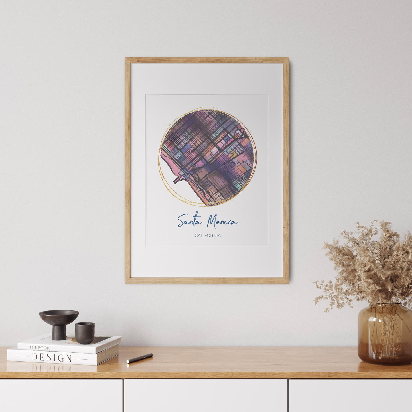 Santa Monica CA Map Art - Digital Fine Art Print. Full Color.