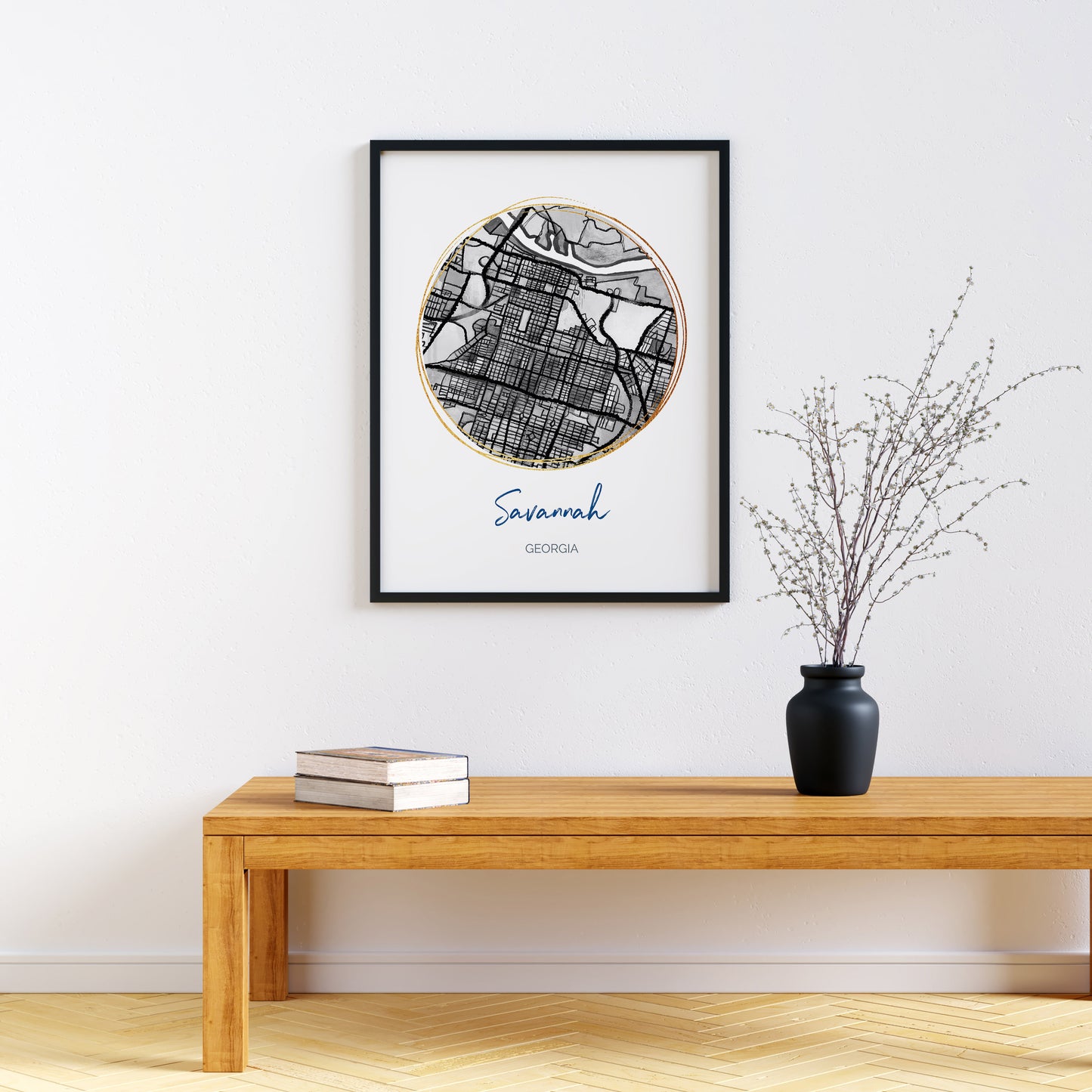Savannah GA Map Art - Digital Fine Art Print. Black & White