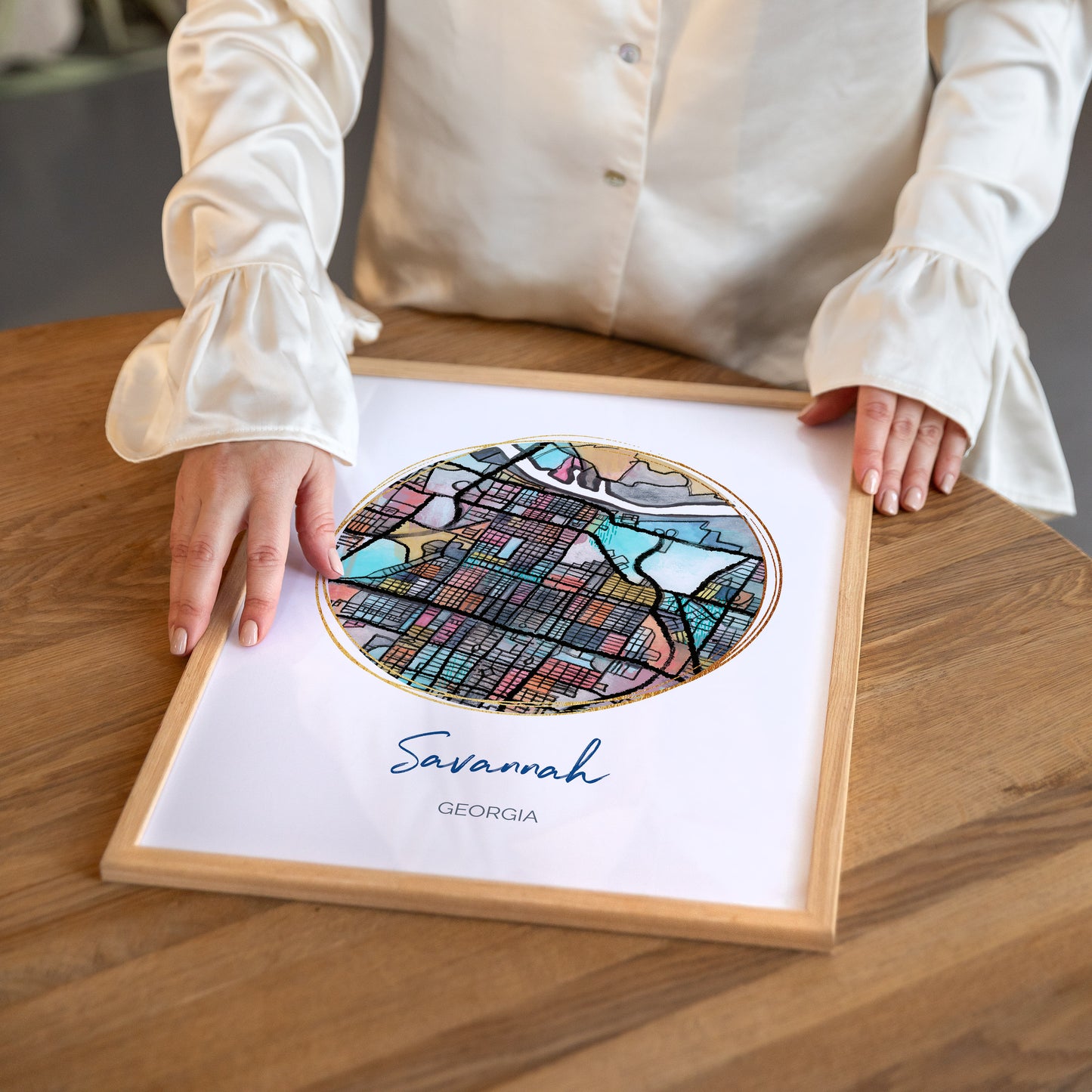 Savannah GA Map Art - Digital Fine Art Print. Full Color.