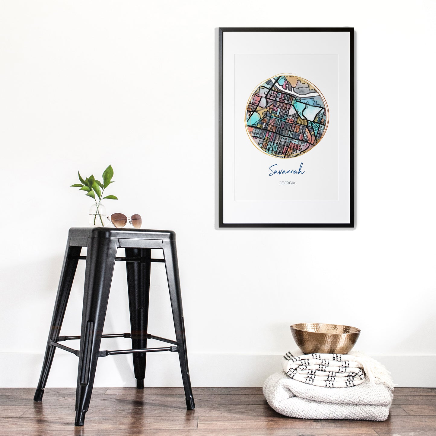 Savannah GA Map Art - Digital Fine Art Print. Full Color.