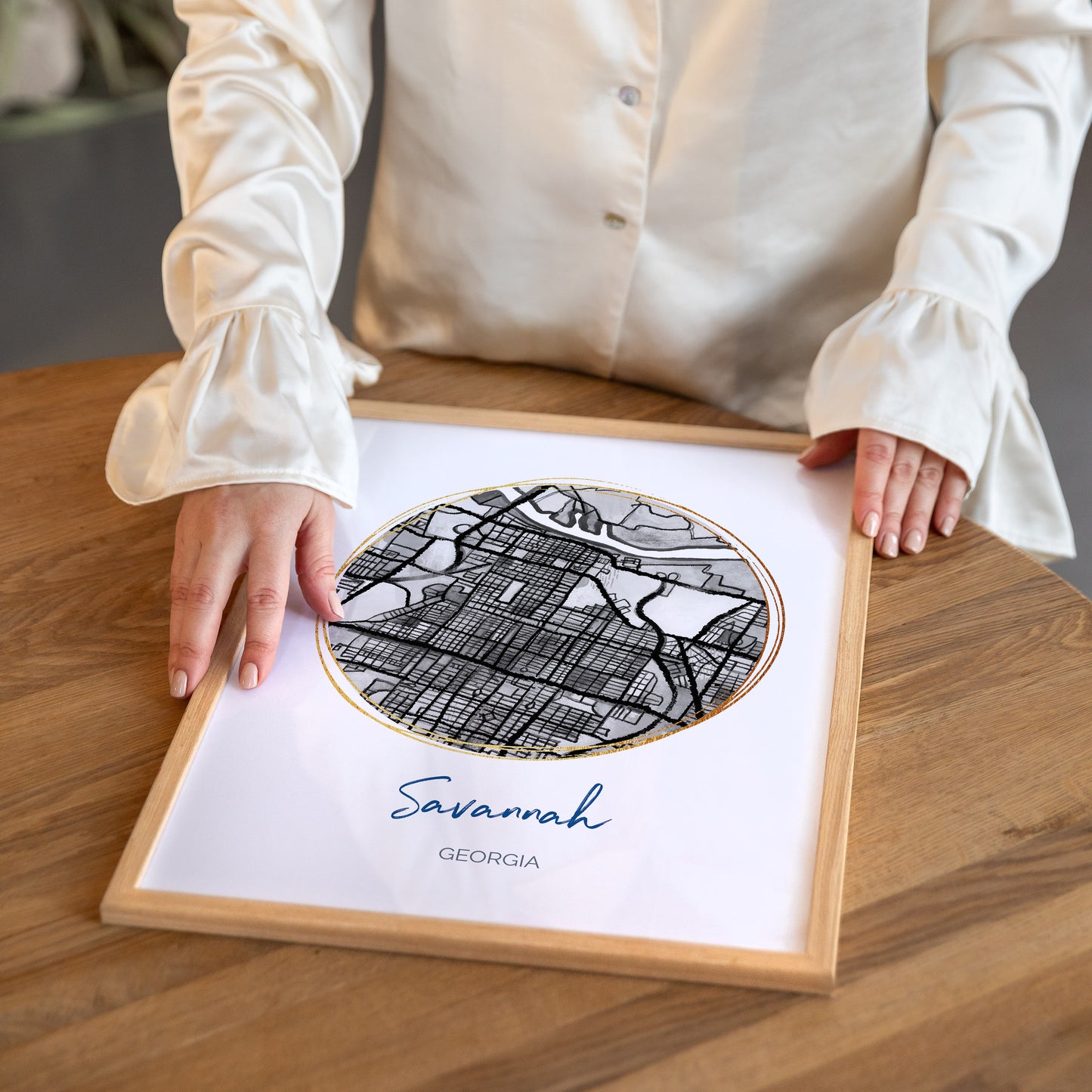 Savannah GA Map Art - Digital Fine Art Print. Black & White