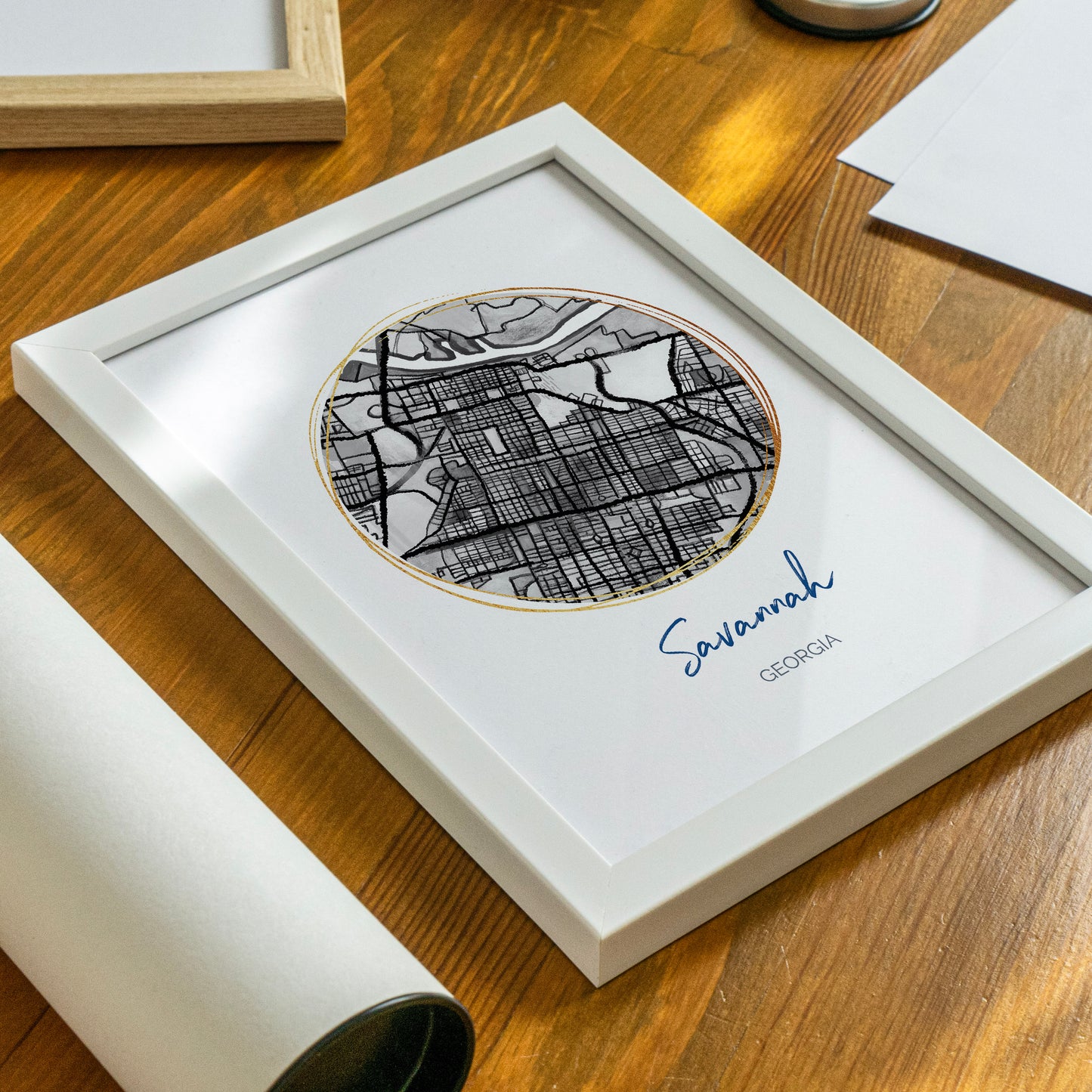 Savannah GA Map Art - Digital Fine Art Print. Black & White