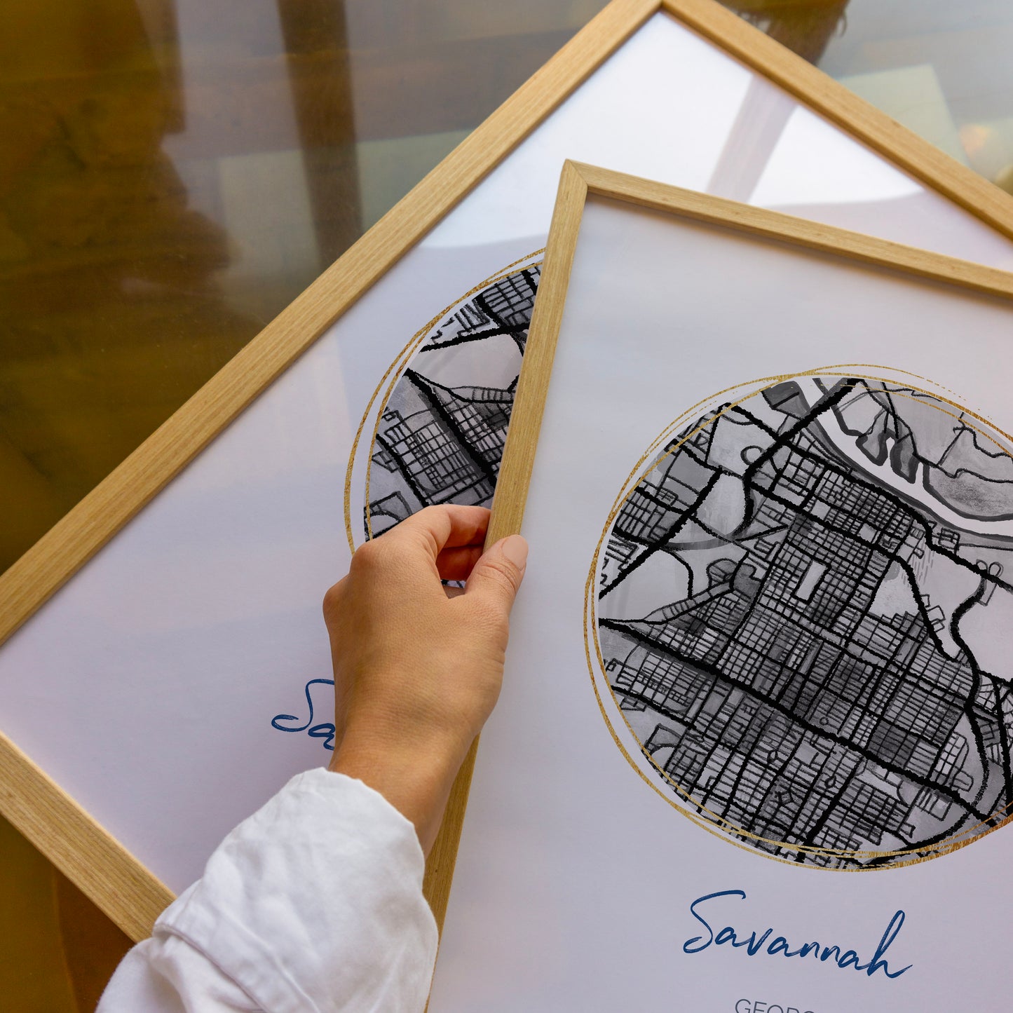 Savannah GA Map Art - Digital Fine Art Print. Black & White