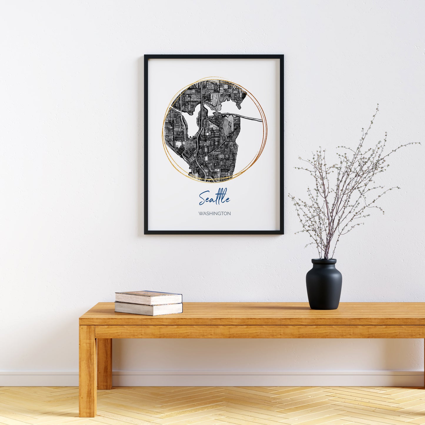 Seattle WA Map Art - Digital Fine Art Print.  Black & White