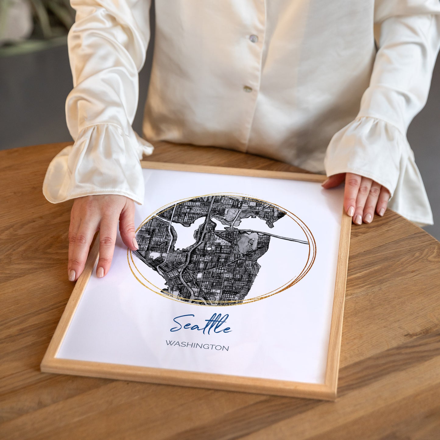Seattle WA Map Art - Digital Fine Art Print.  Black & White