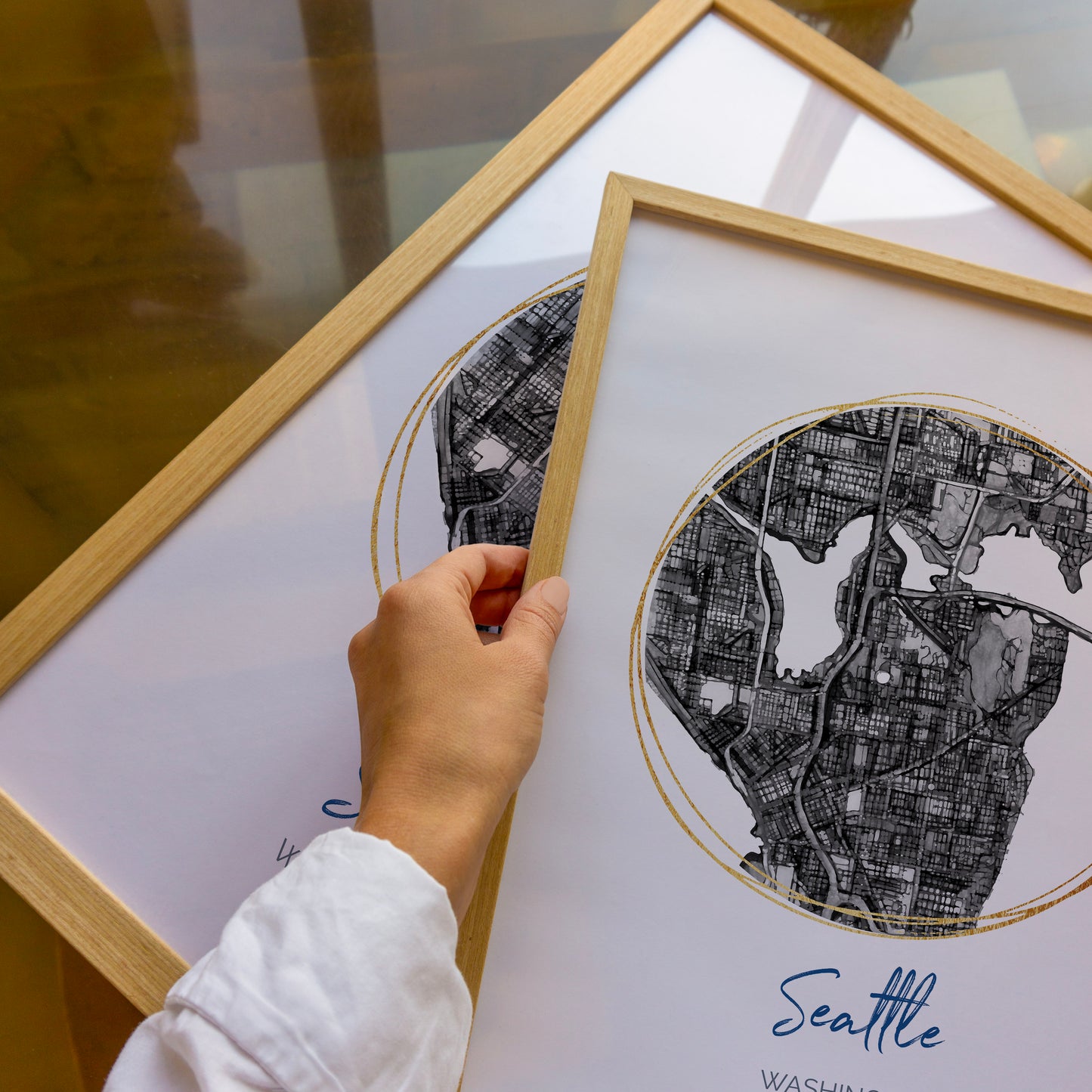 Seattle WA Map Art - Digital Fine Art Print.  Black & White
