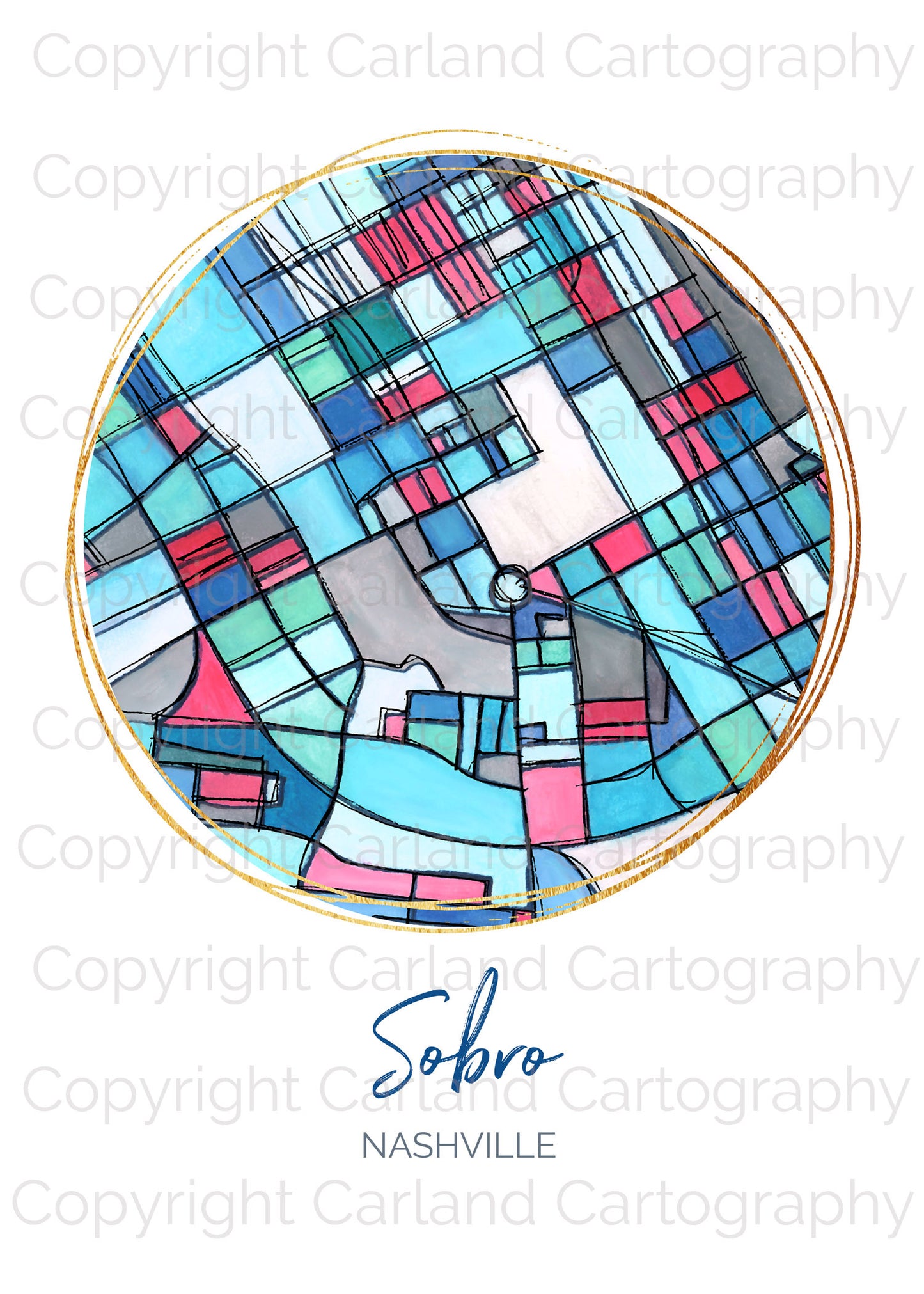 Nashville TN (Sobro) Map Art - Digital Fine Art Print. Full Color