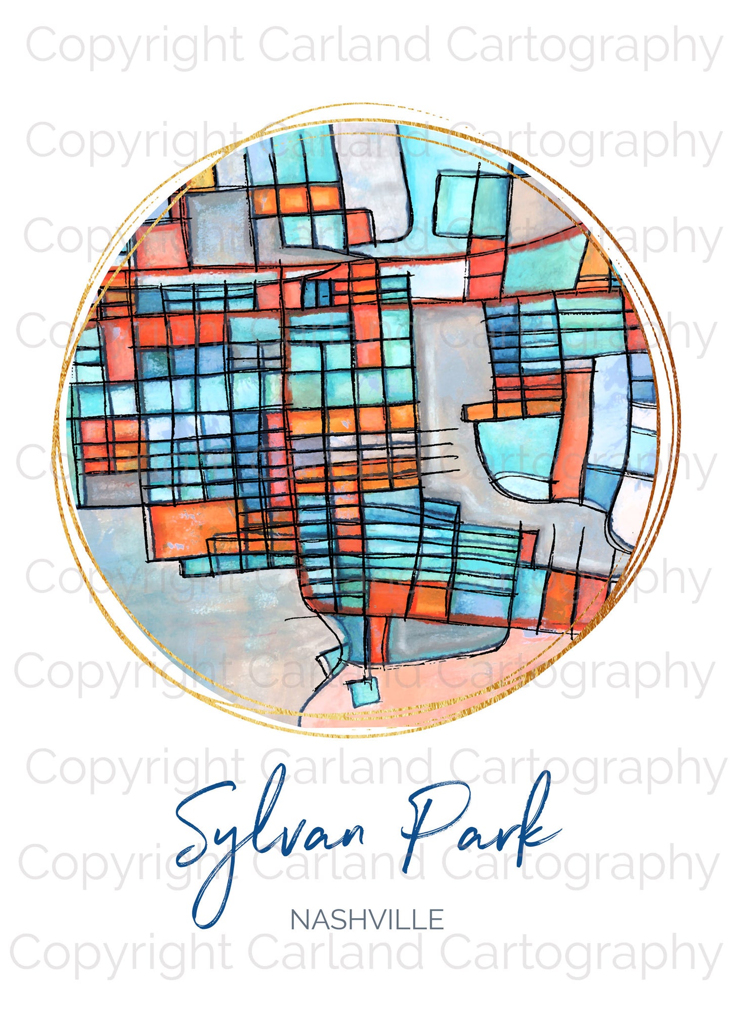 Nashville TN (Sylvan Park) Map Art - Digital Fine Art Print. Full Color