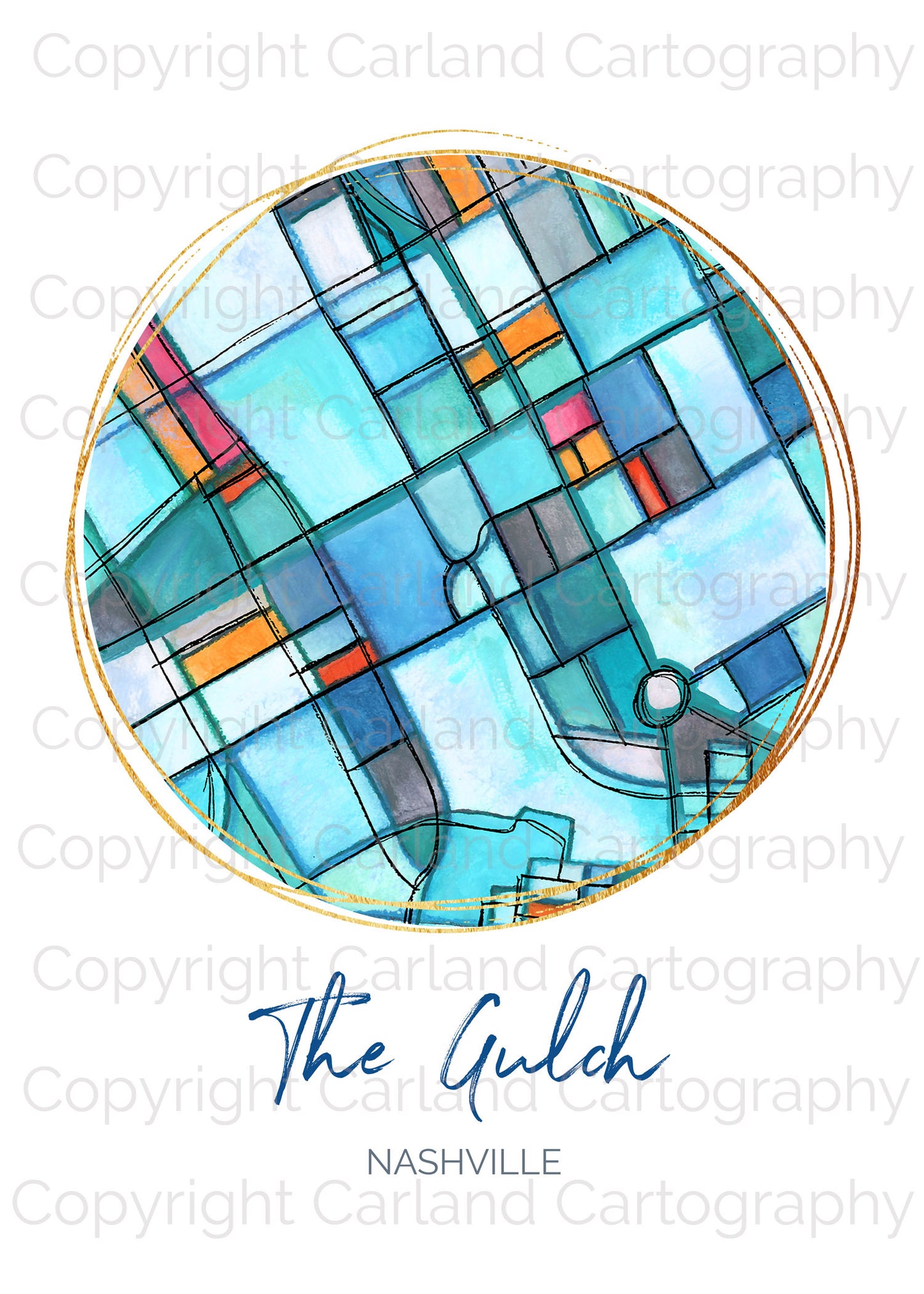 Nashville TN (The Gulch) Map Art - Digital Fine Art Print. Full Color