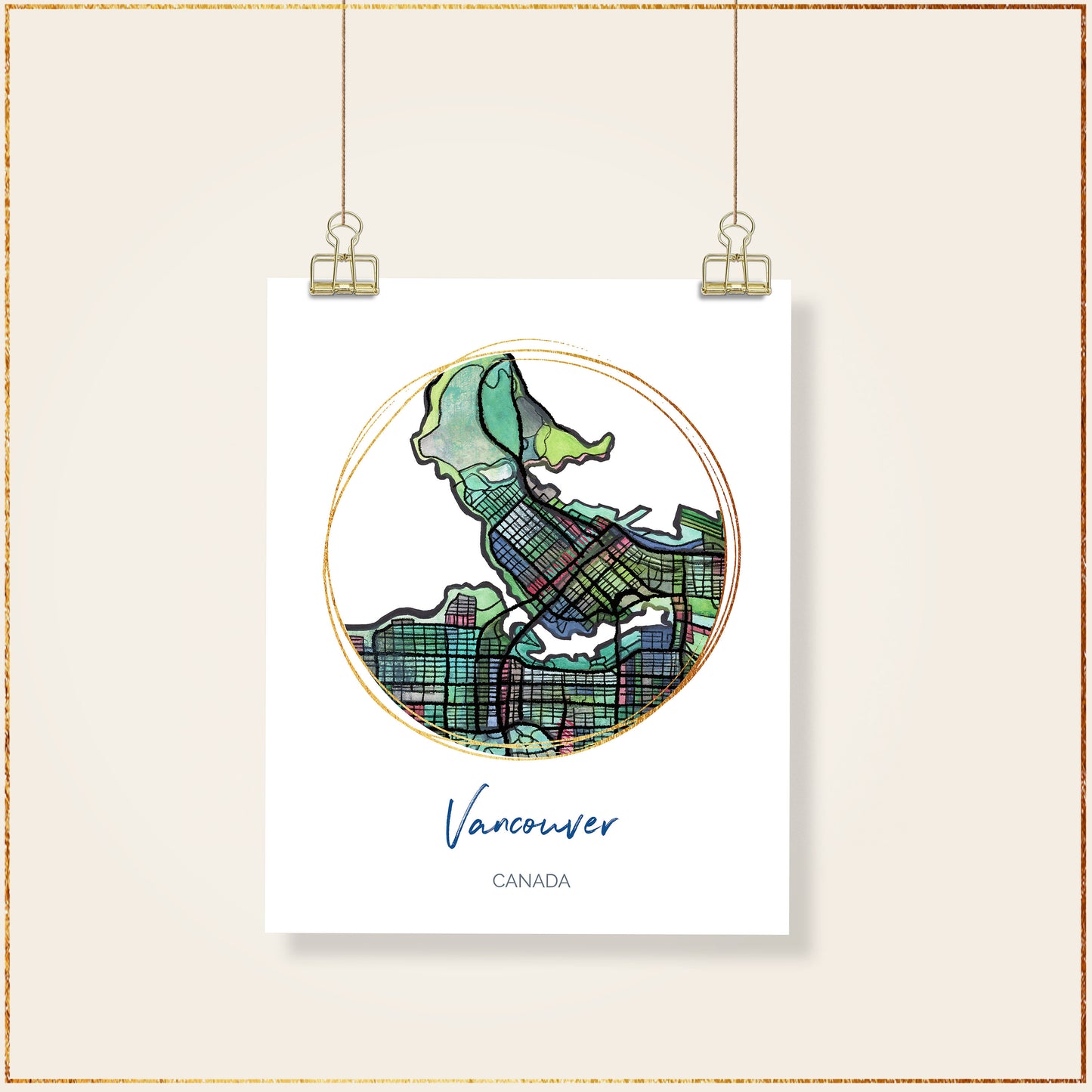 Vancouver BC Map Art - Digital Fine Art Print. Full Color.