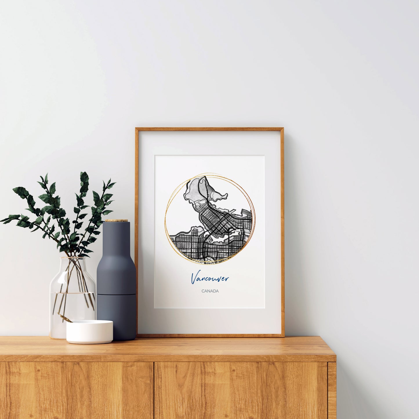 Vancouver BC Map Art - Digital Fine Art Print.  Black & White