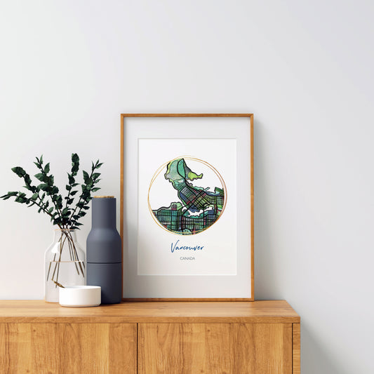Vancouver BC Map Art - Digital Fine Art Print. Full Color.