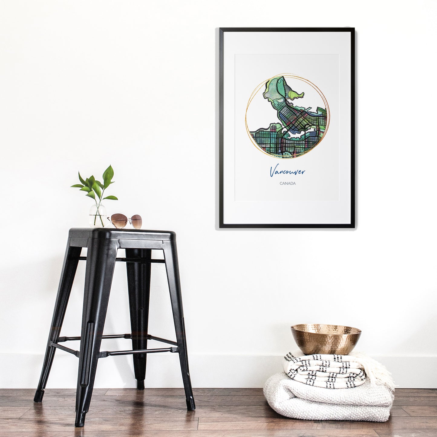 Vancouver BC Map Art - Digital Fine Art Print. Full Color.